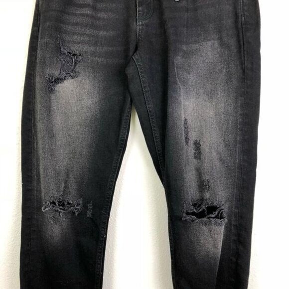 Zara Womens US 6 Distressed Destroyed Mid Rise Cropped Jeans Black Wash - Picture 3 of 11
